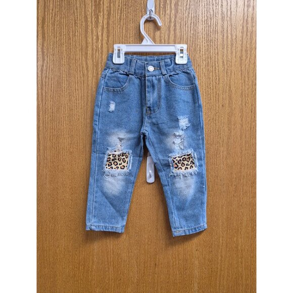Light Wash Distressed Denim with Leopard 18 - 24 Months Kids all sizes - Picture 3 of 7